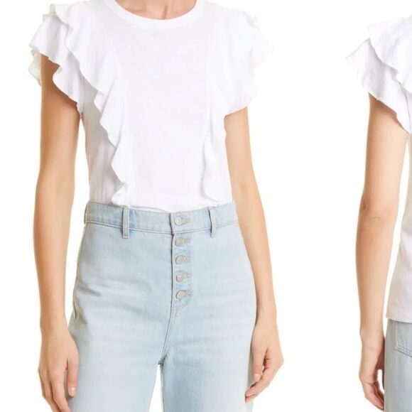 Veronica Beard jeans ruffle T-shirt, L - Picture 3 of 10